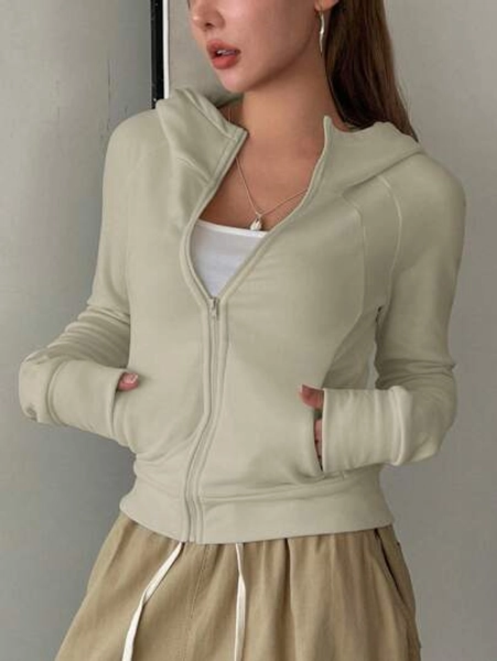 DAZY Women's Solid Color Front Zip Up Long Sleeve Casual Hoodie