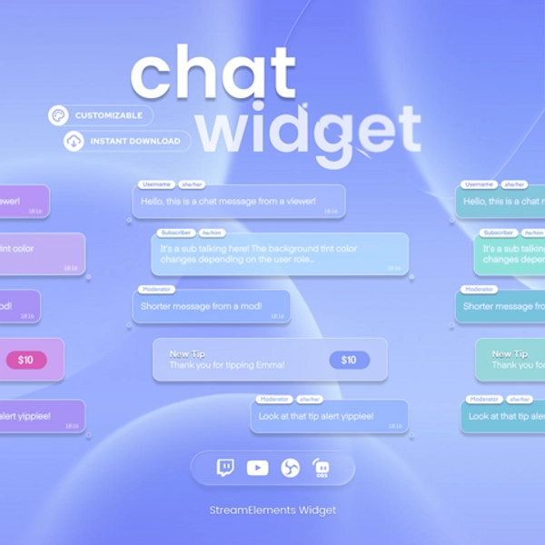Frosted Glass Chat Widget | Twitch & Youtube | Customizable | Chat with Alerts | StreamElements OBS Streamlabs