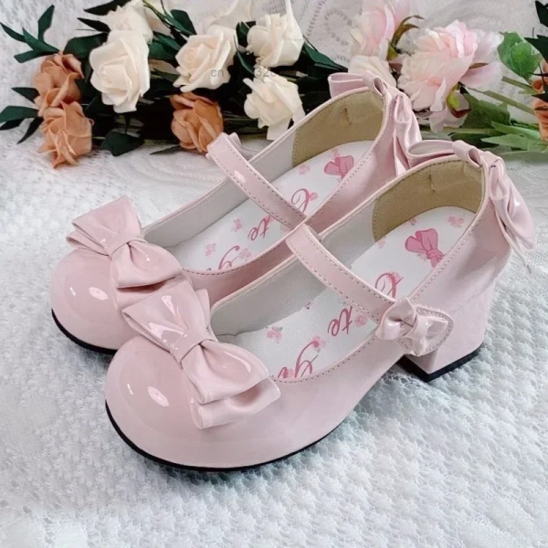 2025 Lolita Style Cute Round Head Jane Pumps With Bow Women's Sweet Party Dress Midi Heels Shoes Fashion PU Sandals - AliExpress 322