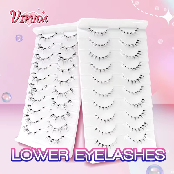 10Pairs Bottom Eyelashes Manga Lower Lashes Clear Band Wispy Small Flame Under Eye Lashes Korean Makeup Cosplay Tools - AliExpress 66