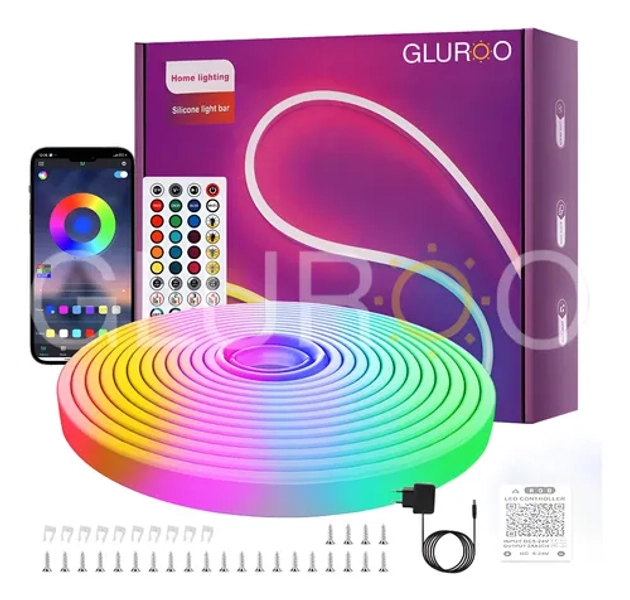 Fita Led Neon 5m Rgb Ip67 Ă Prova De Ăgua Bluethooth + Fonte