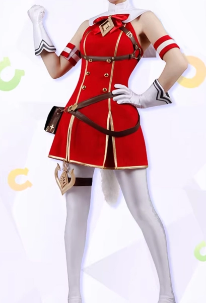 Uma Musume Pretty Derby Gold Ship Cosplay Costume Red Dress and Tights with Gloves and Hat