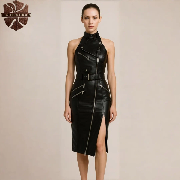 Zipper Slit Bodycon Biker Style Dress Chic Backless| Black Leather Dress With Moto-inspired Zippers - Etsy.de