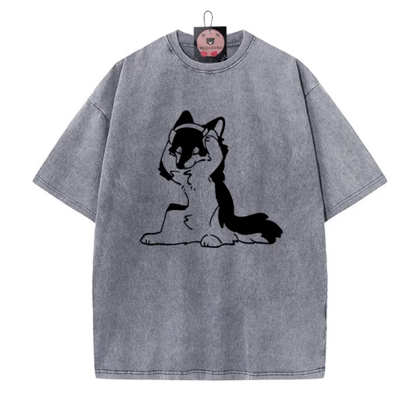 Lost In Music Puppy Graphic Unisex Vintage Washed T-shirt