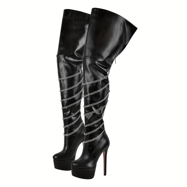 Black High Quality Platform Over-the-Knee Boots, Women Shoes