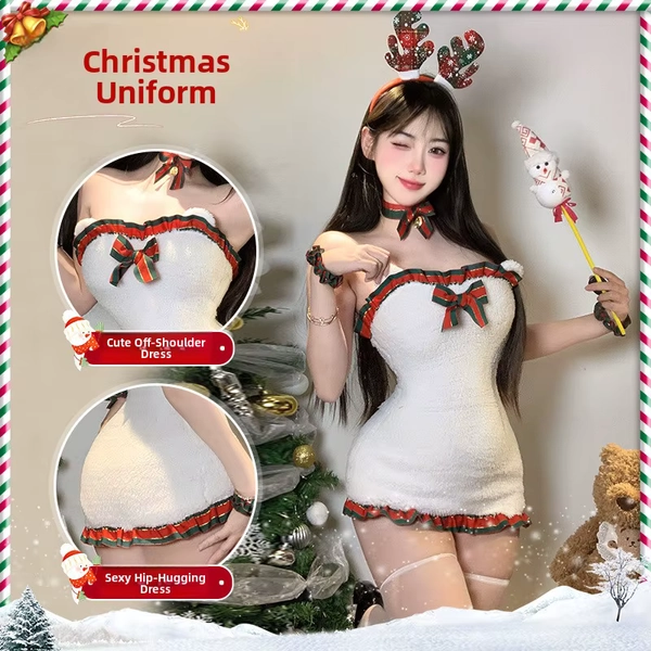 Red white Christmas Costume Party Outfit New Year's Uniform Cosplay Rabbit Girl Dress Set Cute Girl Role-playing Polyester Fabric - AliExpress 200000532