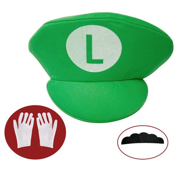 Mario Hat Mario Cosplay Hat Gloves Beard - Green