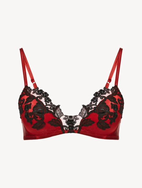 Red silk Triangle Bra with black frastaglio