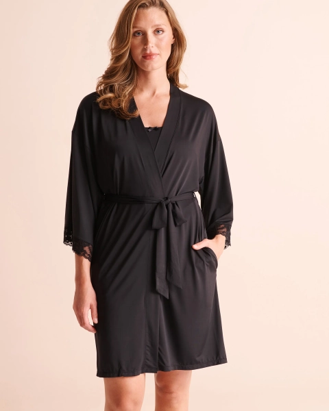 Lace-Trim Kimono - S