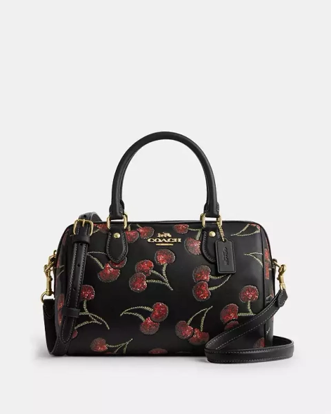 Gold/Black Multi Rowan Satchel Bag With Cherry Print