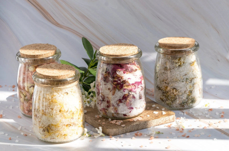 Handmade Herbal Bath Salts: Floral Essential Oils, Spa Gift Set | Self Care Box