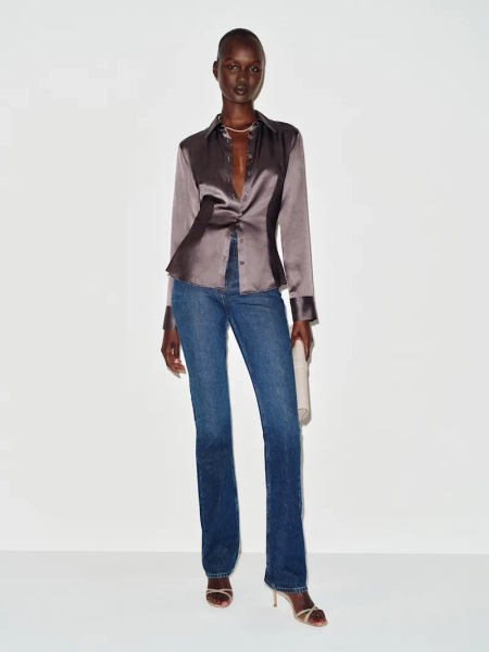 Reformation Fitted Silk Shirt - Smoky Quartz