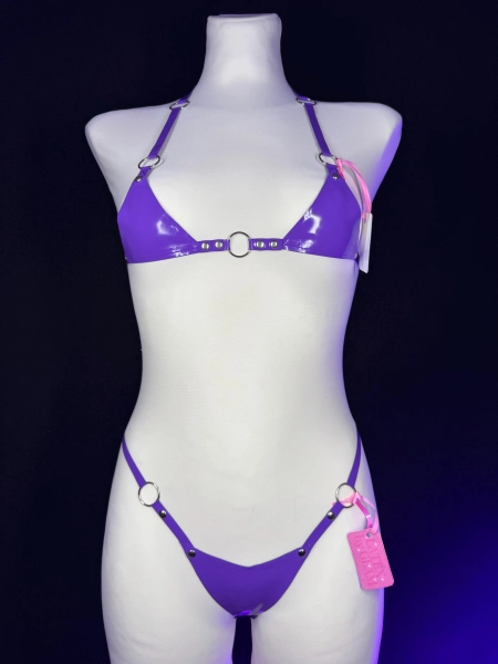 Lila Latex-BH & Latex-Tanga / handgefertigtes Latex-Dessous-Set / Fetisch-Dessous / sexy Fetisch-Set / BDSM-Outfit / Clubwear aus Latex