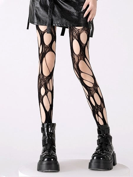 Black Cutout Design Fishnet Tights