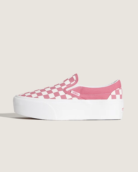 Classic Slip-On Platform Checkerboard Shoe in Mauvewood Pink / White | Vans