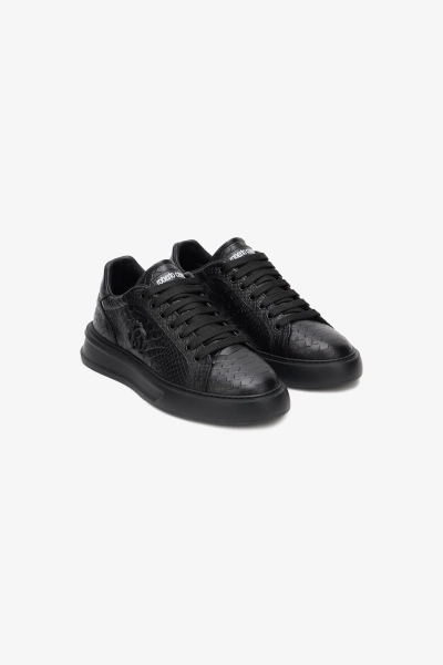 Roberto Cavalli Black Snake-embossed Sneaker With Monogram Rc - Female Shoes Black 40