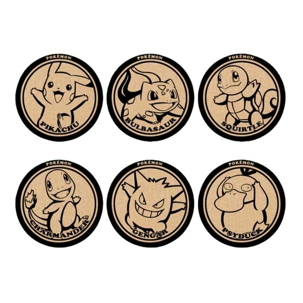 Pokemon Coaster Set 6 PCS Cute Pokemon Cork Coasters - A