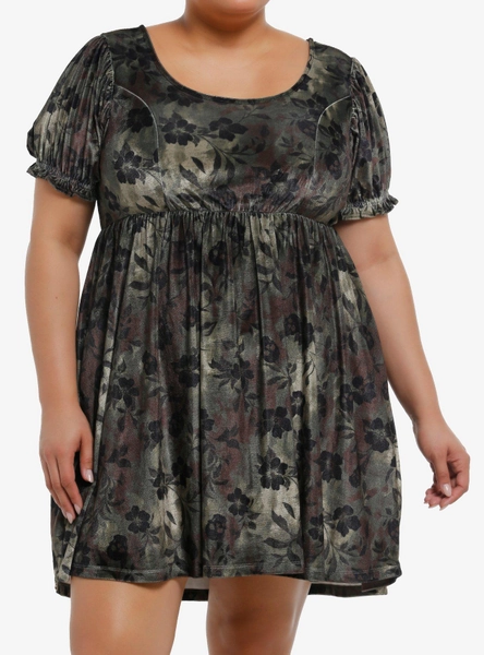 Thorn & Fable Skull & Flower Camouflage Velvet Mini Dress Plus Size