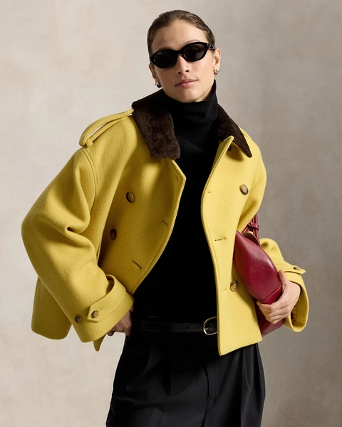 Shearling-Collar Wool Coat Ralph Lauren