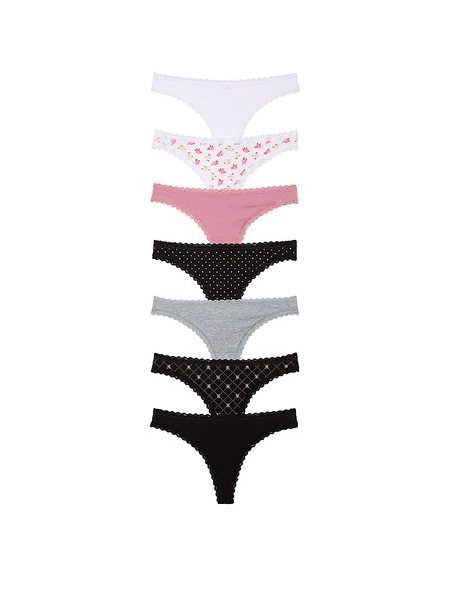 7-Pack Days of the Week Lace-Trim Thong Panties