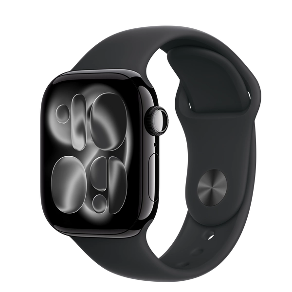 Apple Watch Series 11 GPS, 42 mm-es kozmoszfekete alumíniumtok, fekete sportszíj – S/M