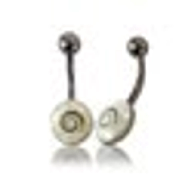 Organic Mother of Pearl Eye Swirl Surgical Steel Belly Button Navel Ring - 14ga(1.6mm) / 3/8(10mm)