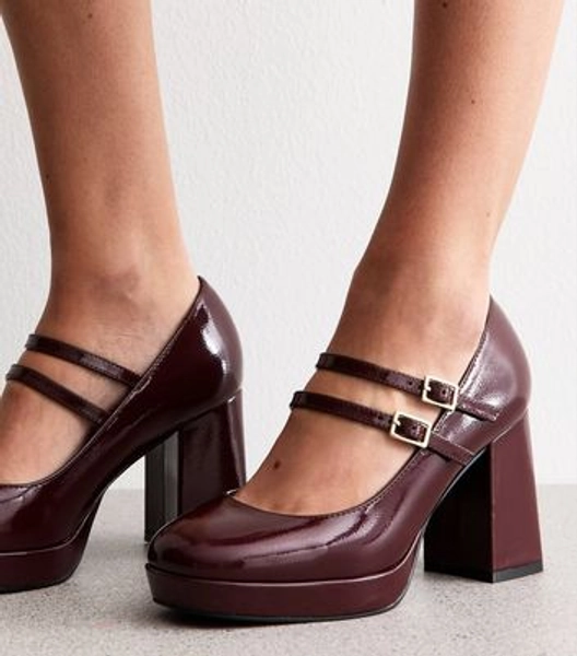 Dark Burgundy Mary Jane Platform Heels
