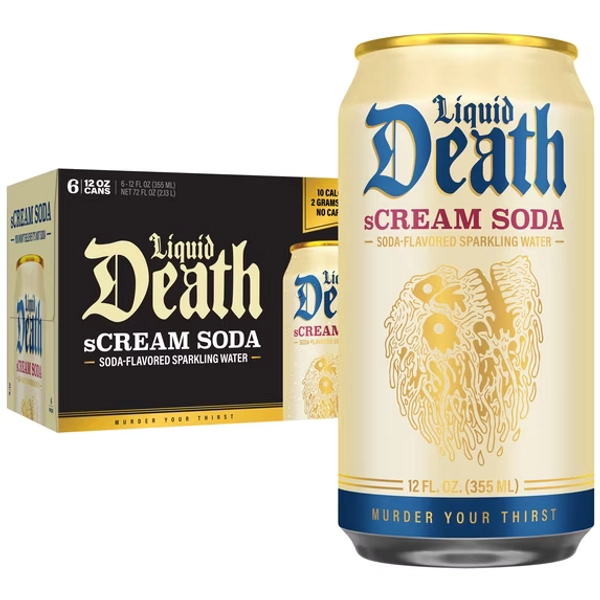 Liquid Death, s'CREAM Soda, Soda Flavored Sparkling Water, 6-Pack (12oz Cans), Low Sugar, Huge Flavor & No Artificial Sweeteners