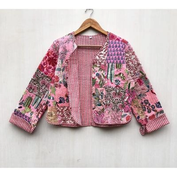 Handmade Cotton Quilted Jacket: Pink Patchwork Kimono