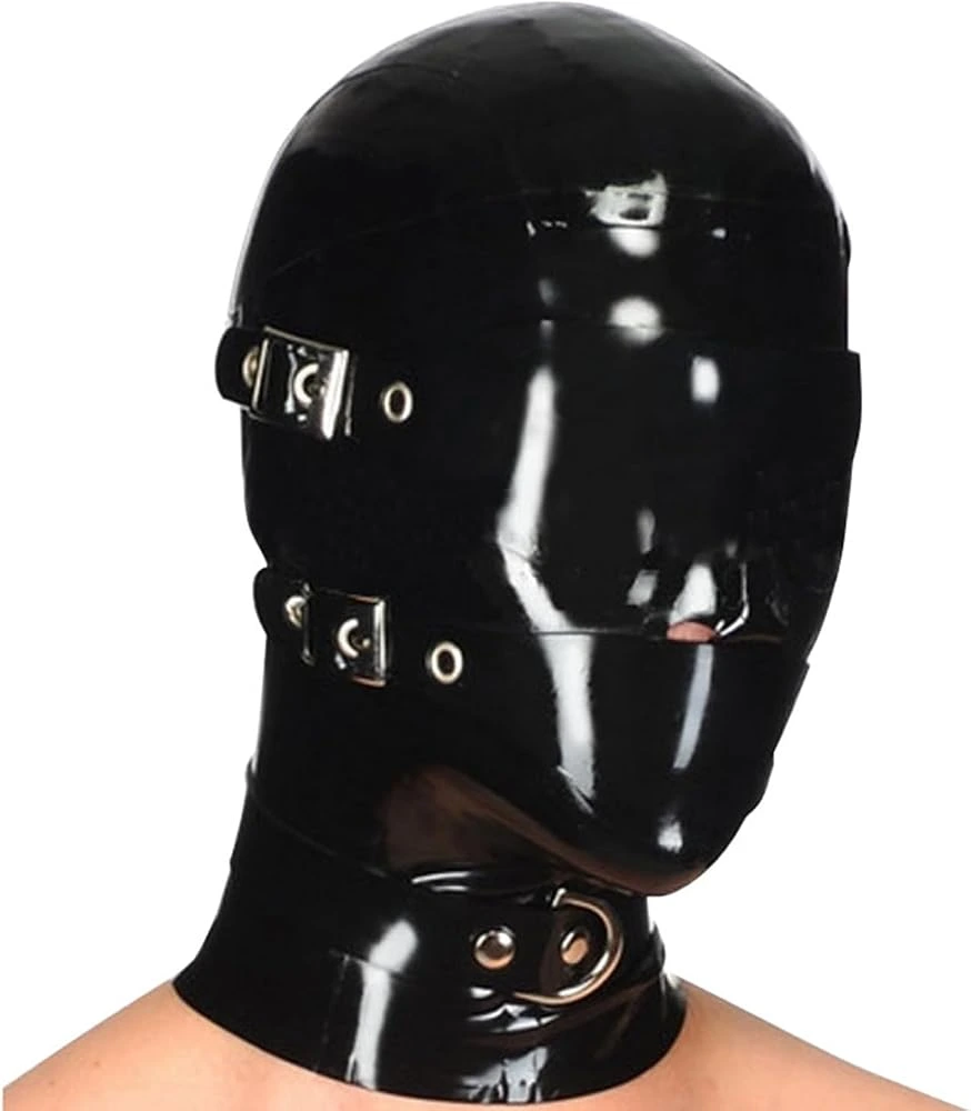 Black Latex Hooded Masks with Removable Blindfold and Mouthpiece-S | Natural Rubber Hooded Masks,Handmade Latex Masks with Removable Blindfold Mouthpiece and Back Zipper,for Cosplay : Health & Household