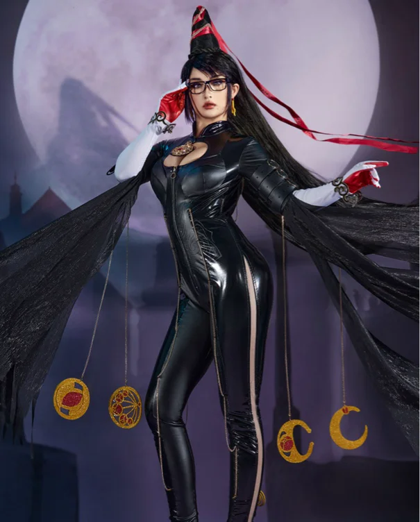 Bayonetta Cosplay Costume Backless Bodysuit and Gloves with Chains and Socks