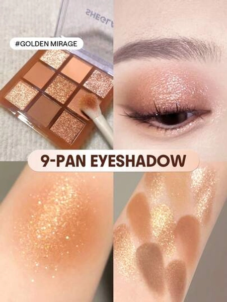 SHEGLAM Golden Mirage 9-Pan Eyeshadow Palette Brand Beauty Makeup Face Paint Cosmetic For Women Girls Perfect For Winter Ideal For Y2K Fancy Fashion Suitable For Birthday Christmas Gift Party Ready Best Color