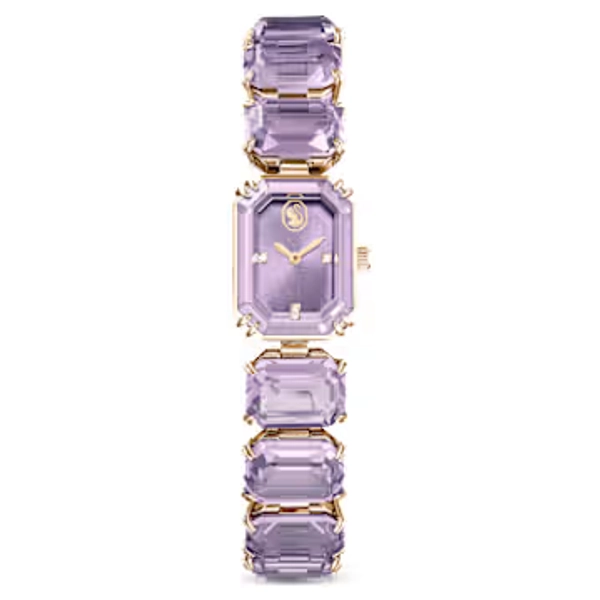 Watch, Octagon cut bracelet, Purple, Champagne gold-tone finish