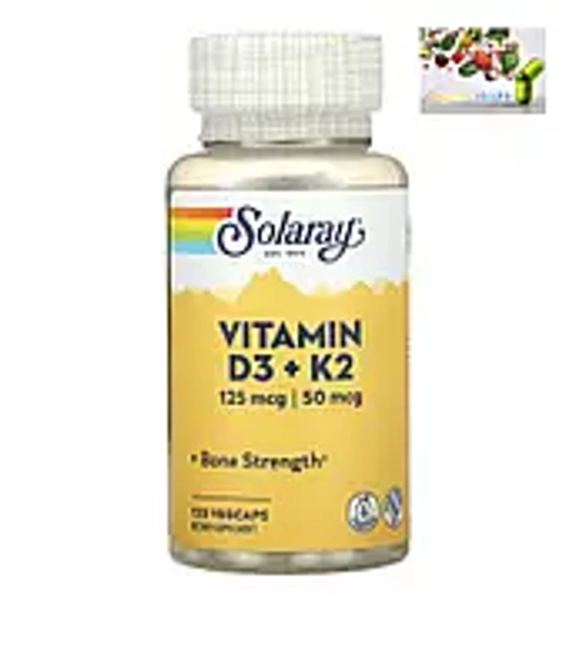 Вітамін Д3 К2, Solaray, Vitamin D3 K2, без сої, 120 вегетаріанських капсул
