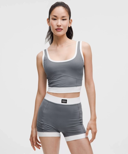 Ribbed Nulu Cropped Tank Top - Solar Grey/White - XS