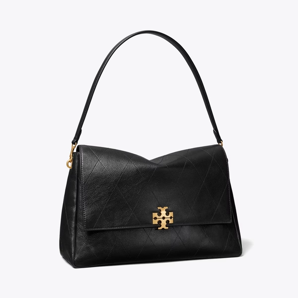 Large Charlie Quilted Shoulder Bag in black, size OS