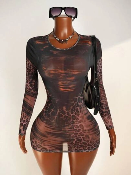 BamGleam Sexy Fitted Round Neck Long Sleeve Short Dress For Women Fall Cloth For Women