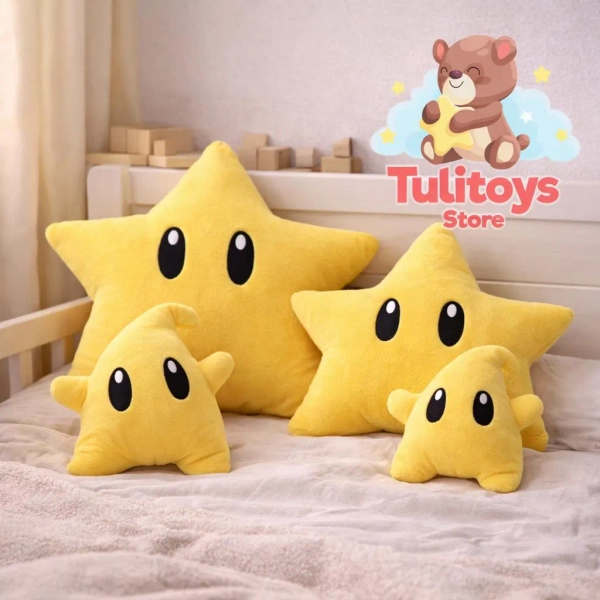Yellow Star Plush Pillow – Soft Celestial Decorative Cushion