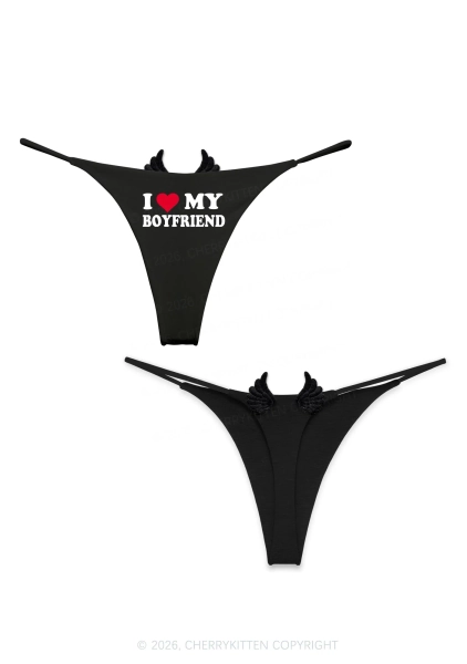I Love My Boyfriend Y2K Bikini String Thong With Black Wings Cherrykitten
