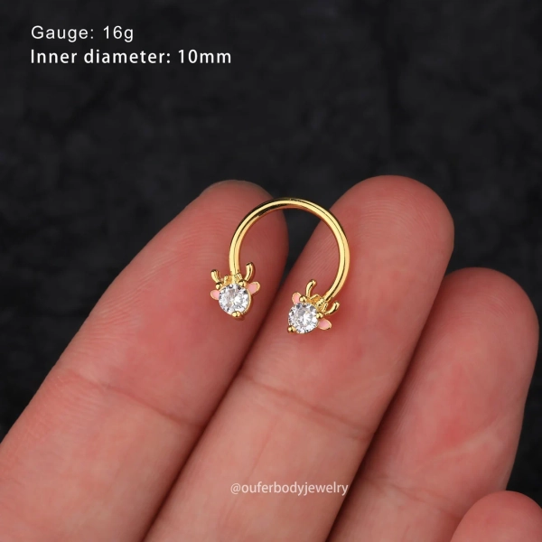 16G Xmas Deer CZ Septum Ring