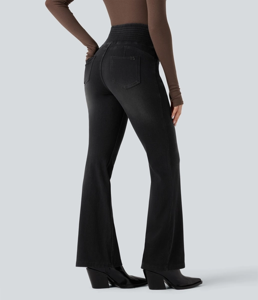 Halara Flex™ High Waisted Shirred Casual Flared Jeans with Pockets