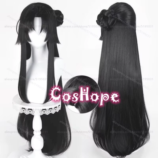 NTE Hotori Cosplay Wig with Non-detachable Bun 98cm Black Wig Anime Heat Resistant Synthetic Wig for Halloween Party Role Play - AliExpress 200000532