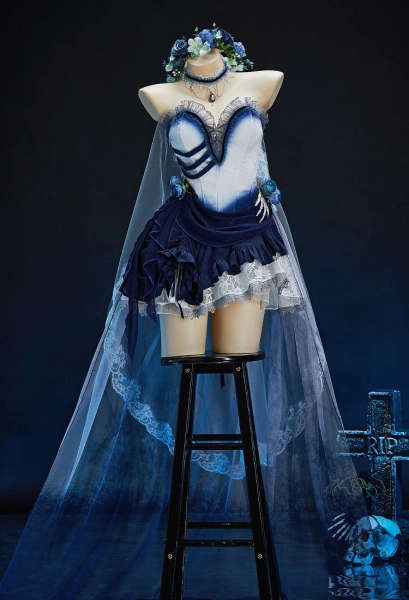 The Bride Halloween Gothic White Blue Corpse Bride Dress