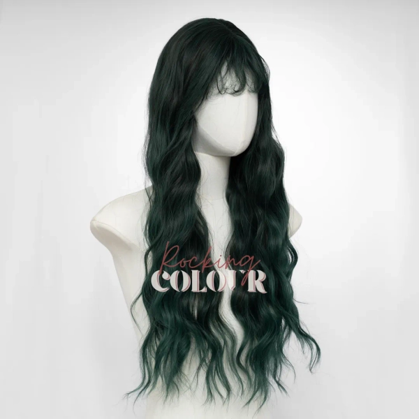 24-inch Dark Green Wavy Wig With Bangs | Long Emerald Synthetic Hair for Women - Etsy UK