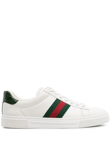 Gucci: Ace Striped Reptile-Effect Sneakers