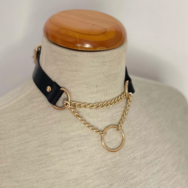 Custom Name Leather Choker, O-Ring Chain, Handmade Goth Punk