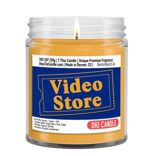 Video Store Candle: Buttery Popcorn, Dusty Carpet, VHS Scent - Nostalgia Gift