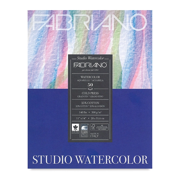 Fabriano Studio Watercolor Pad - 11" x 14", 300 gsm, Cold Press, 50 Sheets
