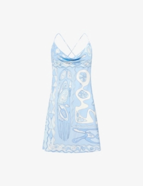 Backless Graphic-Print Satin-Jersey Mini Dress - 8