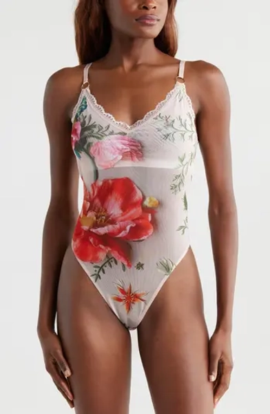 Placement Print Shelf Bra Bodysuit